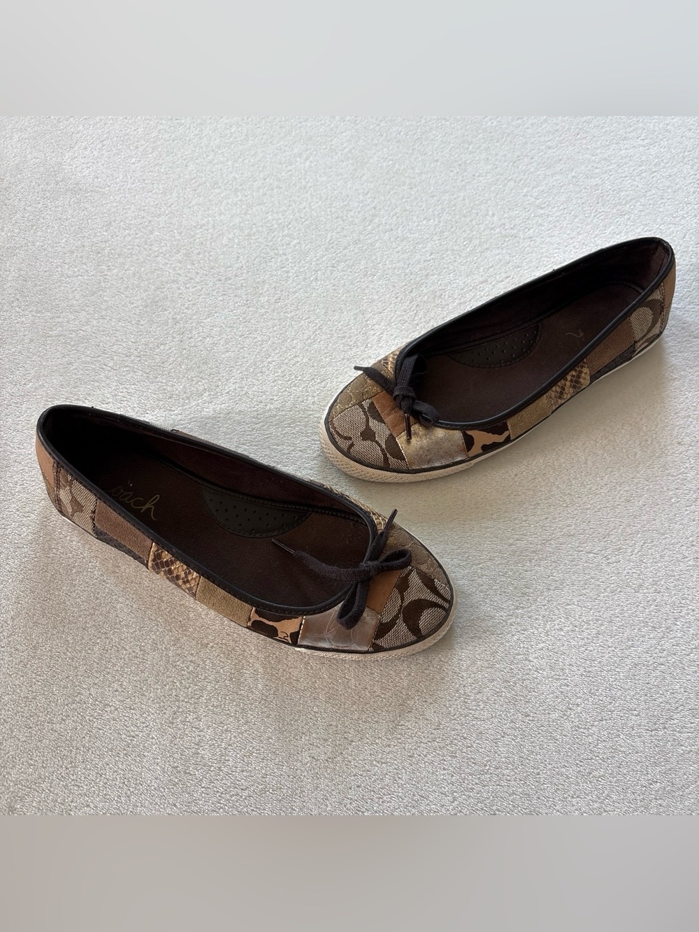 Y2K Coach Brown Metallic Patchwork Canvas Ballet Flats Size 6.5